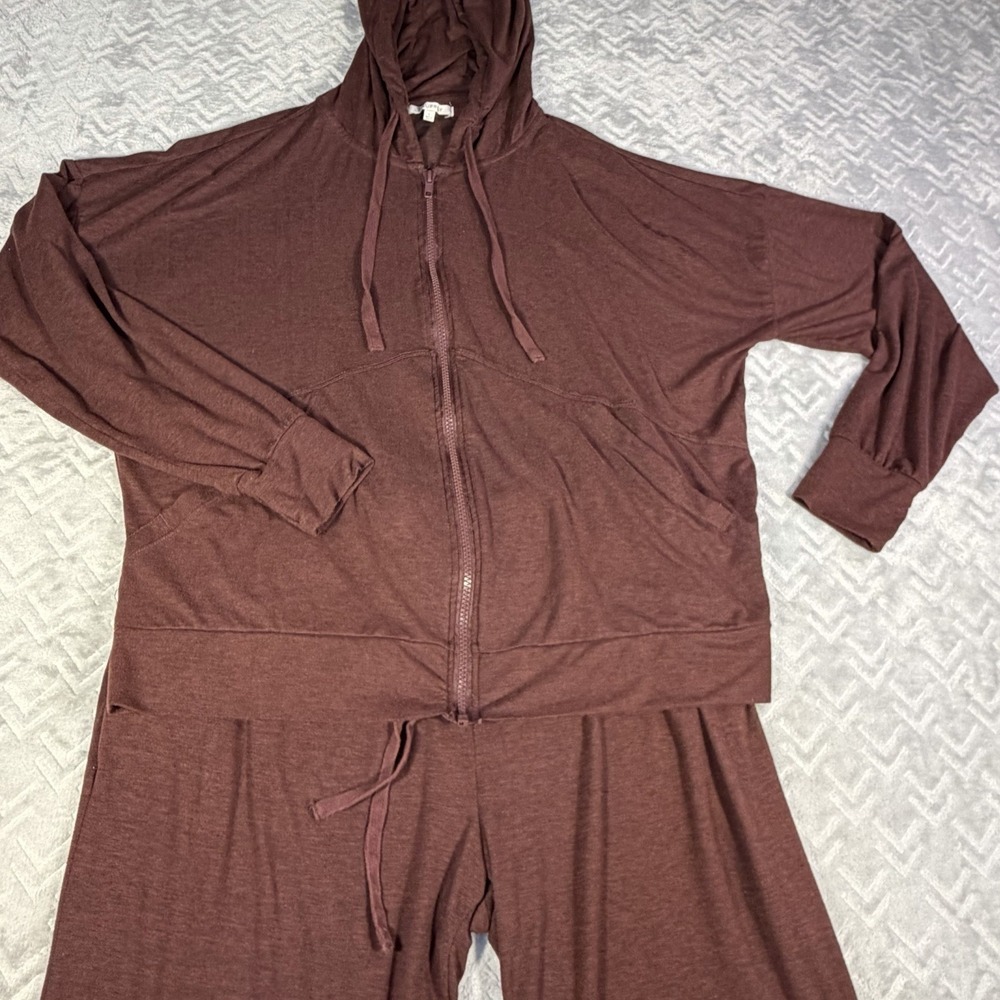 Z Supply Women 2pc Set Soft Knit Large Full Zip Hoodie XL Joggers Maroon Lounge